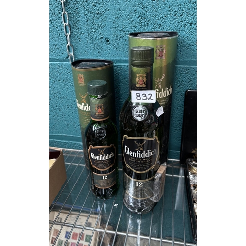 832 - Sealed 70cl bottle of Glenfiddich single malt whisky and a 35cl bottle (opened)