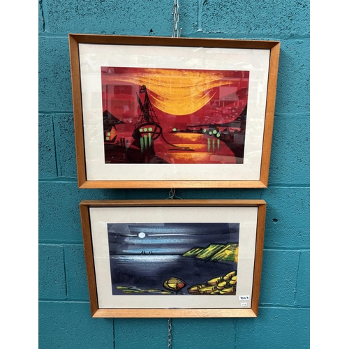 843 - 2 Framed and glazed coastal artworks on felt