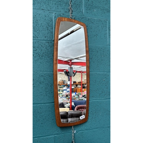 844 - Retro teak framed mirror (77x30cm)