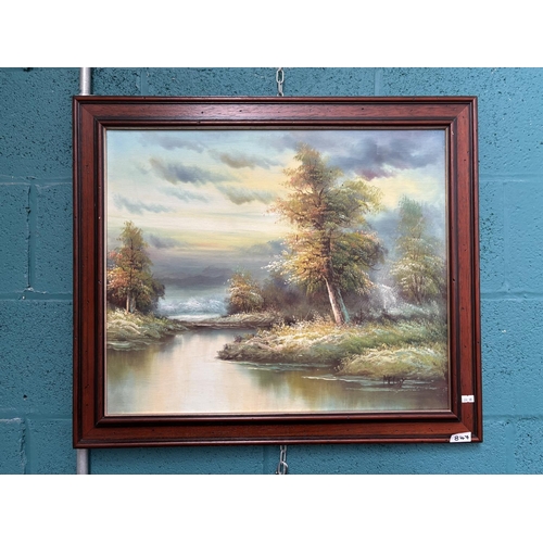 847 - Framed oil on canvas of a tranquil river scene signed Melby (73x63cm)