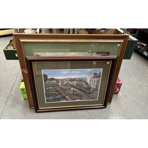 860 - 2 Large framed and glazed locomotive prints including 'Racing The Train' and 'Elegance And Industry'
