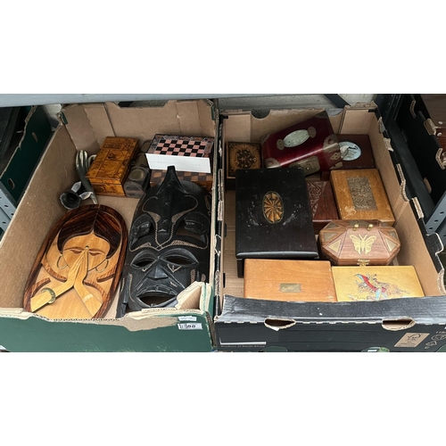 88 - 2 Boxes containing treen including an African mask