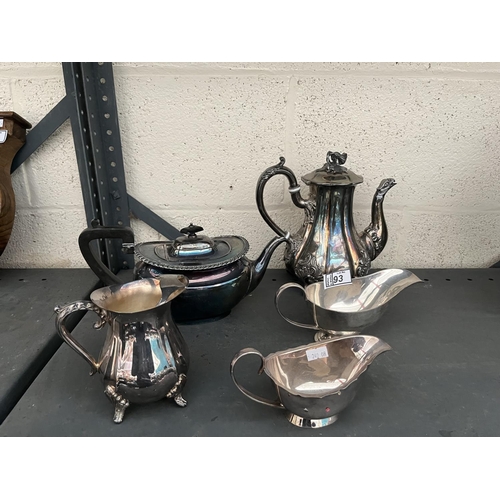 93 - Antique teapot featuring an intricate 'bird head' spout and a Viners moustache cream jug etc