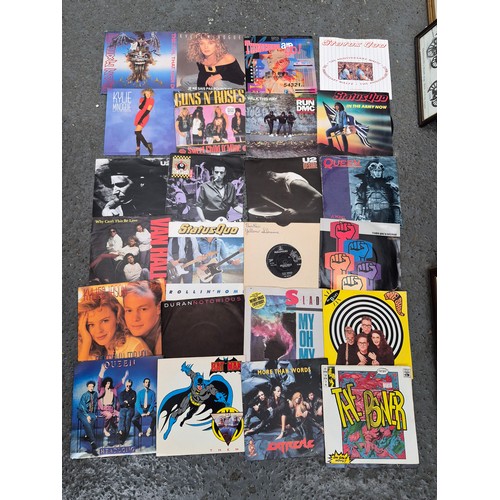 176 - Box containing LPs and singles including Iron Maiden, Wham and Status Quo