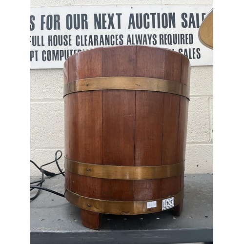 107 - Metal bound 'barrel' planter/ log basket (14