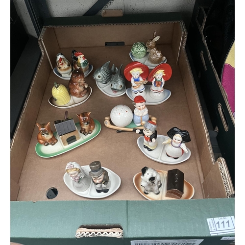 111 - Box containing Goebel vintage novelty salt & peppers