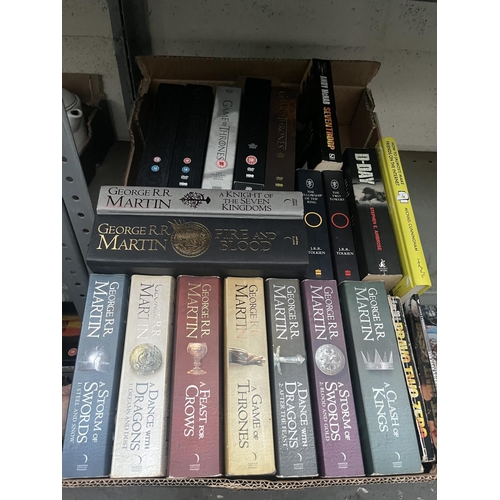 113 - Box containing George R.R. Martin books and Game Of Thrones DVD box sets etc