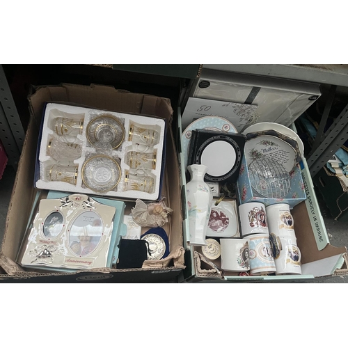 115 - 2 Boxes containing Royal memorabilia mugs, collector's spoon and a vintage glass cup & saucer set et... 