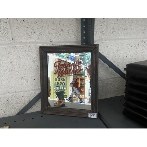 67 - Johnnie Walker Whisky advertisement mirror featuring original patination (27x32cm)