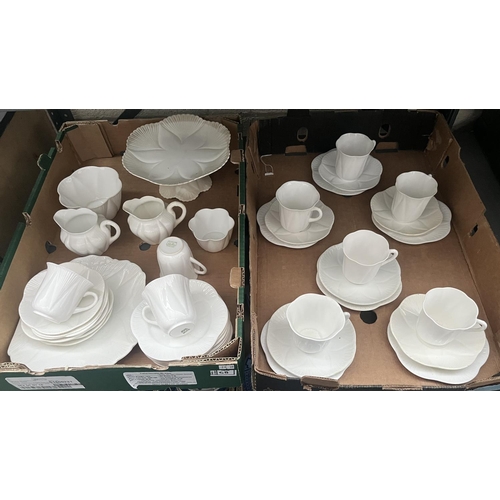 68 - 2 Boxes containing Shelley Dainty flatware, cake stand, cups & saucers