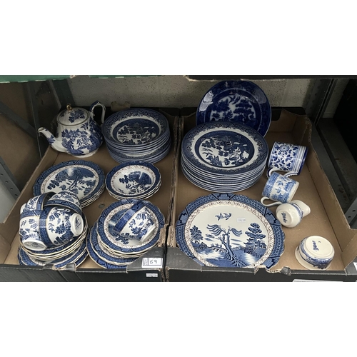 69 - 2 Boxes containing blue& white China including Booths Old Willow and Royal Doulton Norfolk