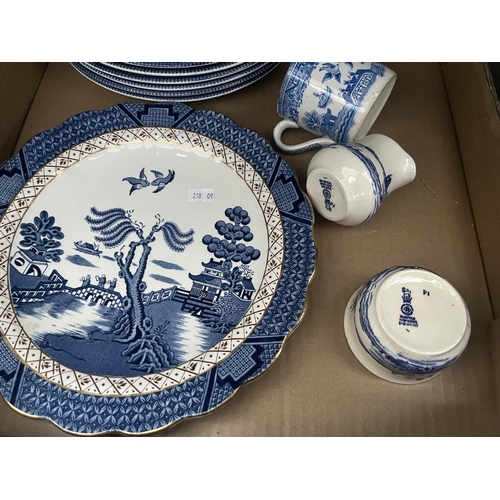 69 - 2 Boxes containing blue& white China including Booths Old Willow and Royal Doulton Norfolk