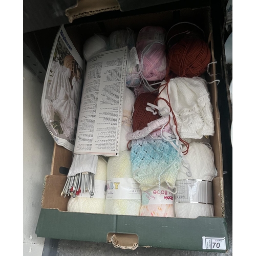 70 - Box containing new wool and knitting needles etc