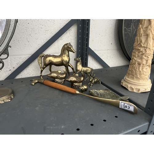 83 - Quantity of brass animals including horses, dolphins and a rabbit etc
