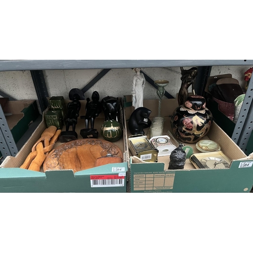 84 - 2 Boxes containing home decor, Wedgwood clock, 'dragon' ginger jar and treen etc