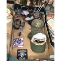 Box containing motorcycle related items including models, coasters and ...