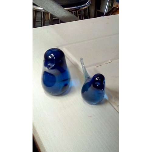 79 - Two Vintage  Blue Glass Birds