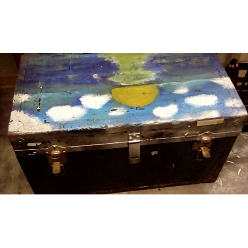 128 - Large Trunk Has been Painted with Unusual keep sakes inside, All locks work