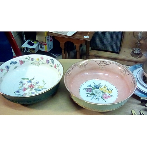 124 - Two Retro Hand Painted large china Bowls by June Rosulind Johnstone slight nick to rim of one