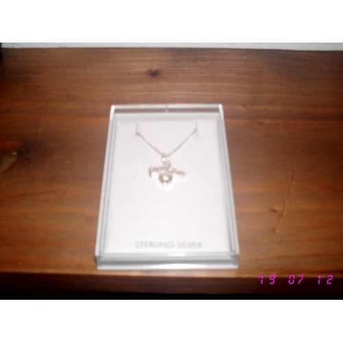 156 - Lovely Boxed Sterling Silver Princess Chain and Pendant