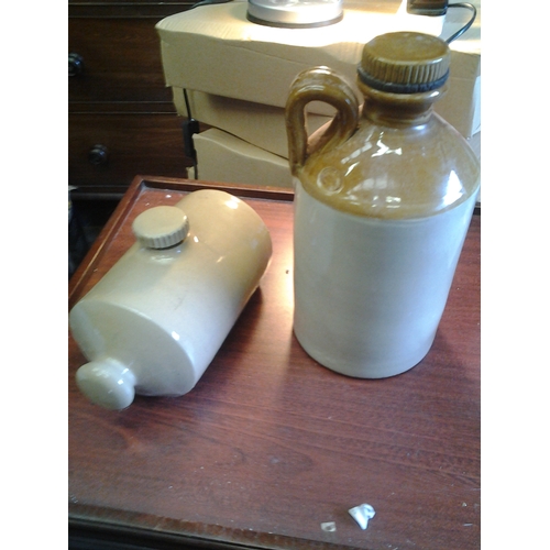 262 - stoneware water bottle and pearsons of chesterfield stoneware hotwater bottle and lidded flagan