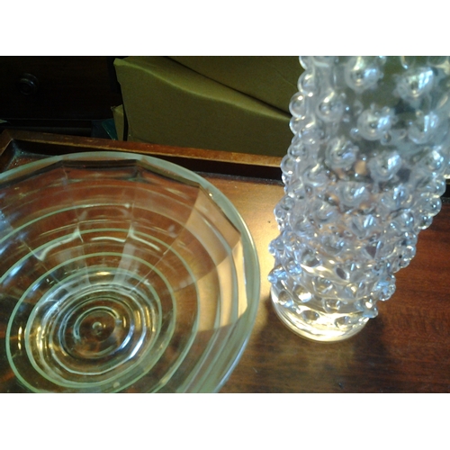 286 - bubble infused vase and art deco glass bowl slight chip