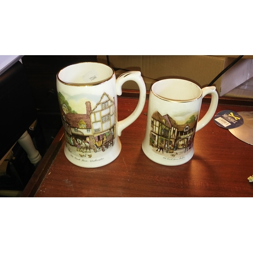 344 - sadler x2 tankards one masonic