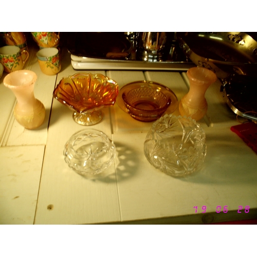172 - Nice Collection of Vintage Glass and a pair of Alibaster Vases & Crystal Pot