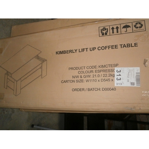 237 - Brand New Flat Packed in Box Kimberley lift up coffee table in espresso brown, check both pictures