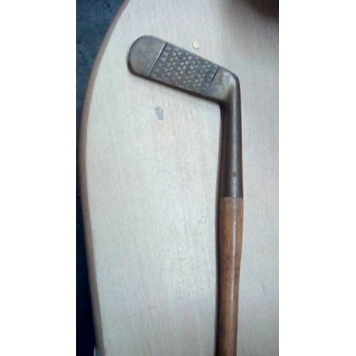 276 - Rare Brass Headed  Left and Right handed Antique Putter with Hickory Shaft