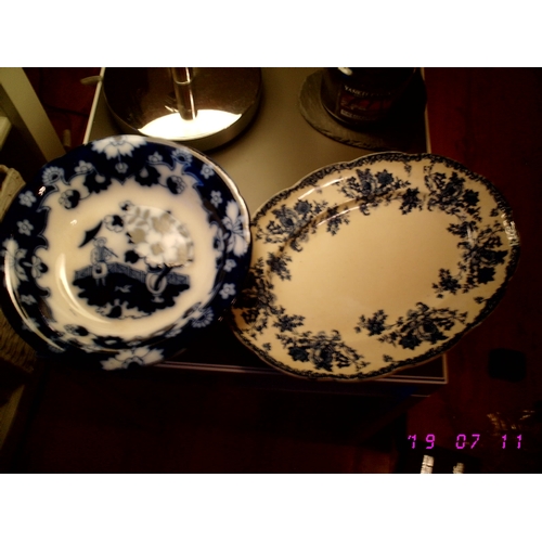 330 - Two Antique Blue and white Pcs Platter & Bowl both signed