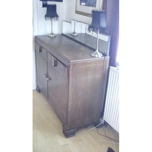 367 - Fantastic Art Deco Sideboard With Mirrored Back Edge Lovely Handles Excellent Condition