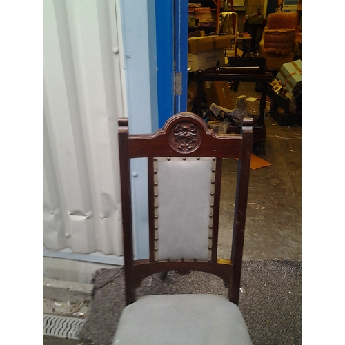 58 - LOVELY PAIR OF EDWARDIAN LOVELY CARVED WOOD DINING CHAIRS WITH STUDDED SEATS with front casters