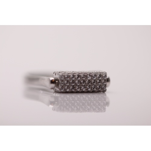 31 - Lovely NEW LADIES 925 SILVER RING, SET WITH CRYSTALS RING SIZE- L three straight band style  with pr... 