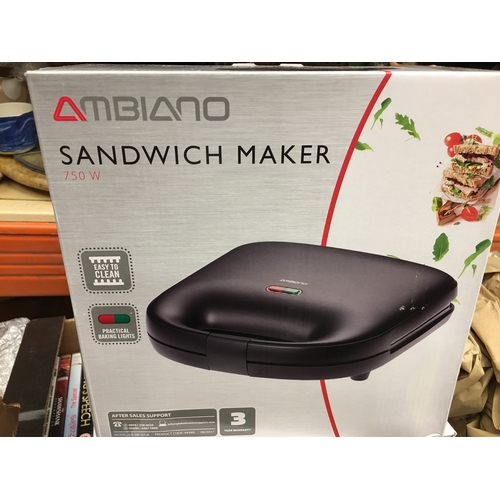 62 - Cracking Brand New Ambiano 750W Sandwich Maker Two Sandwiche Toaster  IN BLACK