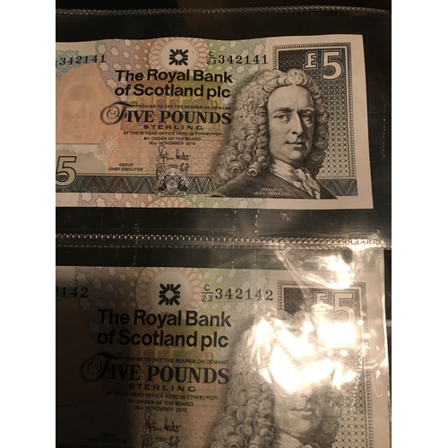 22 - COLLECTABLE TWO BANK OF SCOTLAND £5 notes consective Numbers