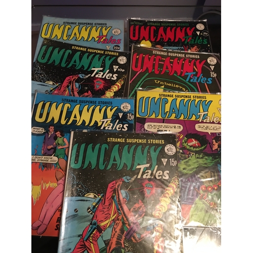 41 - ASSORTMENT OF 7 UNCANNY TALES COMICS FROM 1970s ALL IN SLEAVES AND IN GOOD CONDITION