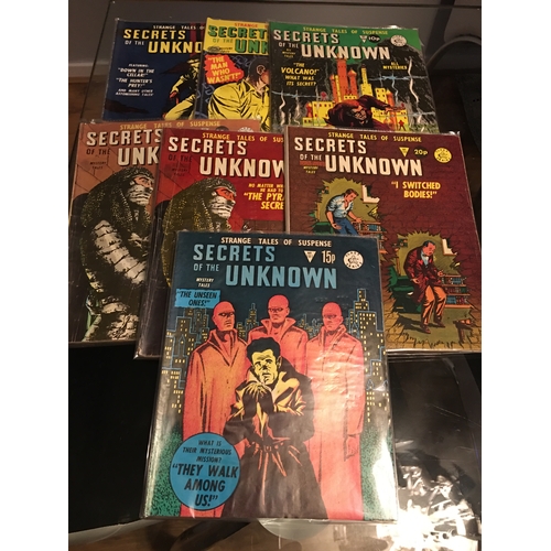 43 - ASSORTMENT OF 7 SECRETS OF THE UNKNOWN COMICS FROM THE 1970s ALL IN SLEAVES IN GOOD CONDITION