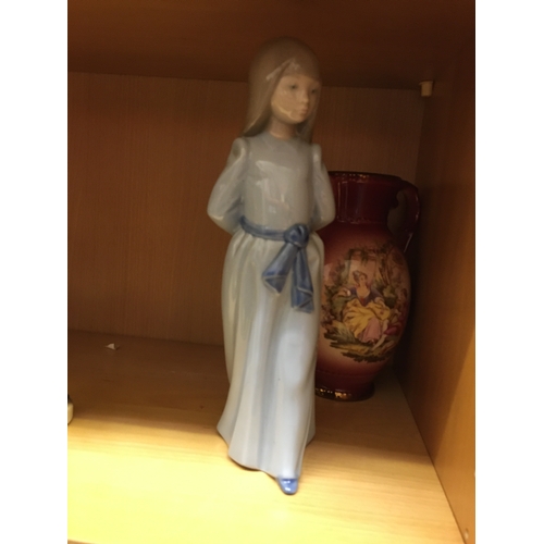 14 - FANTASTIC TALL NAO BY LlADRO GIRL FIGURINE WITH HANDS BEHIND HER BACK  MINT CONDITION 22CM TALL