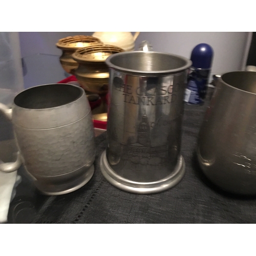 265 - NICE SELECTION OF PEWTER BEER MUGS INCLUDING VINTAGE & EARLIER & TWO WITH GLASGOW HERITAGE