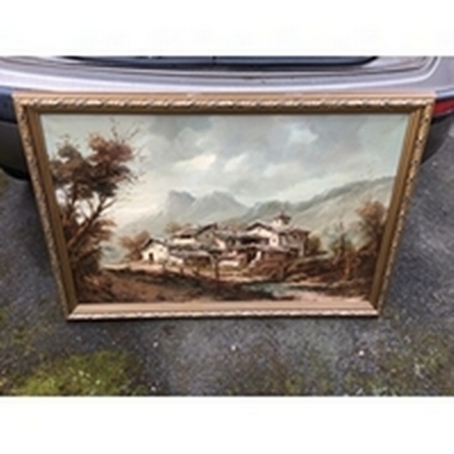 151 - LOVELY GILT FRAMED OIL ON CANVAS OF COUNTRY SCENE 90CM BY 50CM  132