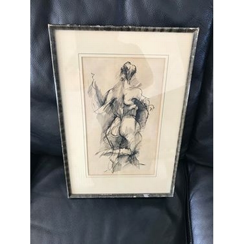 308 - VERY GOOD FRAMED & GLAZED NUDE PENCIL PRINT