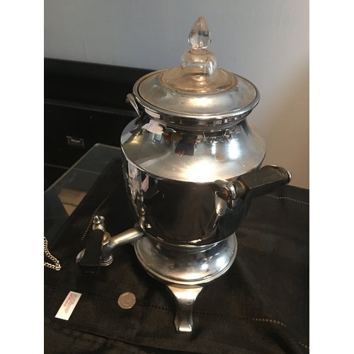 10 - CRACKING SAMOVAR WITH GLASS LID IN LOVELY CONDITION 30CM TALL