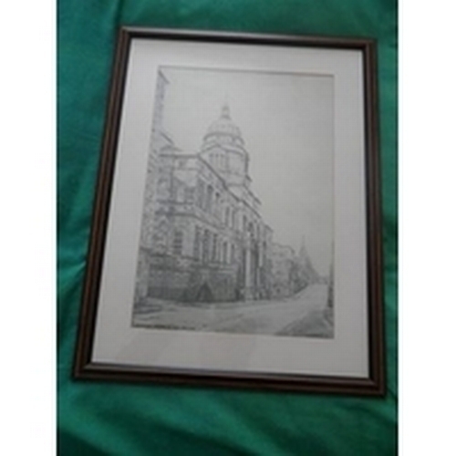 195 - Framed and glazed print of old college Edinburgh University 54 x 42 cm