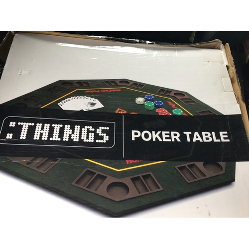 159 - CRACKING BOXED POKER TABLETOP POKER TABLE WITH METAL CASE OF POKER CHIPS AND NEW CARDS X 2 ALL AS NE... 