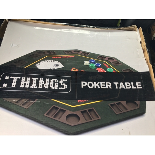 159 - CRACKING BOXED POKER TABLETOP POKER TABLE WITH METAL CASE OF POKER CHIPS AND NEW CARDS X 2 ALL AS NE... 