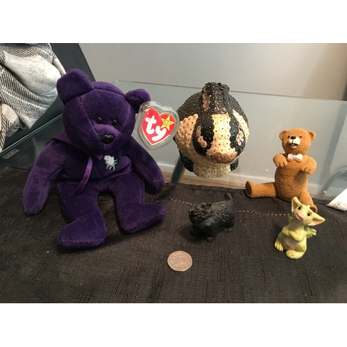 85 - NICE COLLECTION OF VINTAGE ANIMALS INCLUDING COLLECTABLE TY BEAR WITH HEART COMPLETE, ETC ETC