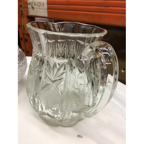 373 - NICE PCS OF VINTAGE GLASS INCLUDING WATER JUG AND COVERED POT