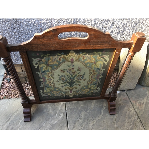 378 - Stunning antique barley twist fire screen glazed with tapestry beautiful condition