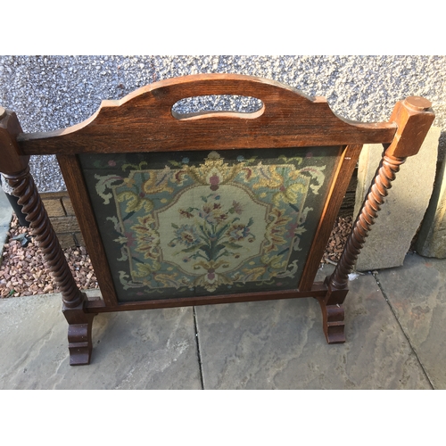 378 - Stunning antique barley twist fire screen glazed with tapestry beautiful condition